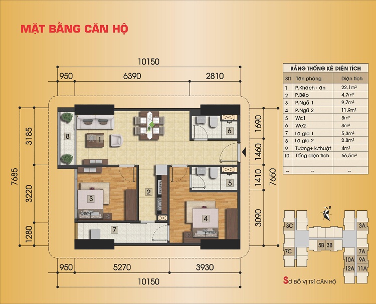 Căn hộ 2 phòng ngủ Gemek Premium